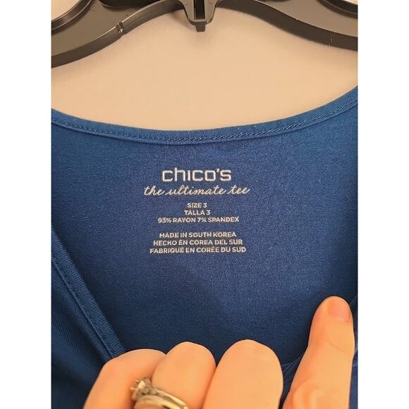 Chico's The Ultimate Tee Blue Crew Neck Relaxed Long Sleeve Top Womans Sz 3/XL - Picture 3 of 3